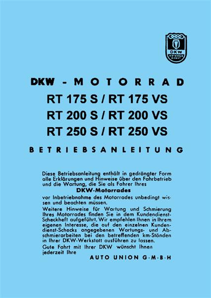 DKW RT175 RT200 RT250 Betriebsanleitung