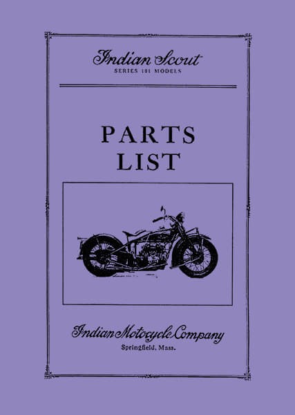 Indian Scout Motorcycle Serie 101 Parts List