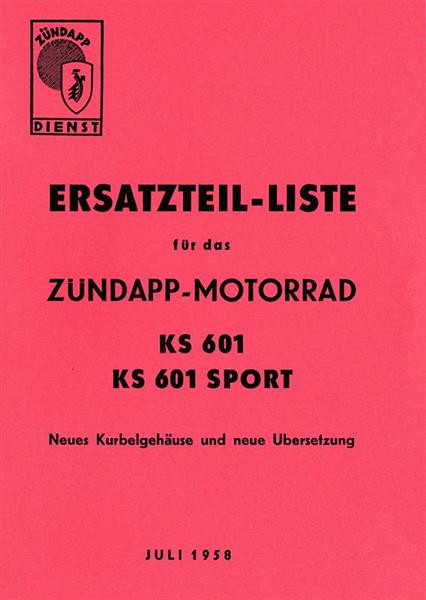 Zündapp KS601 und KS601 Sport Ersatzteilkatalog