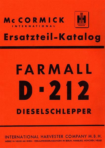 IHC International Harvester Farmall D-212 Ersatzteilkatalog