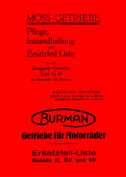 Moss und Burman Getriebe Bedienung und Ersatzteilliste