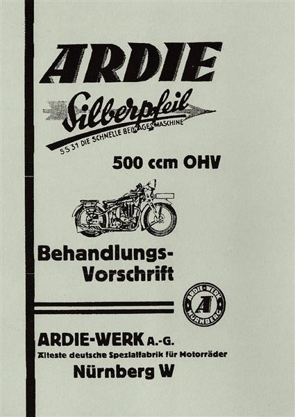 Ardie Beiwagenmaschine Silberpfeil SS31 Betriebsanleitung