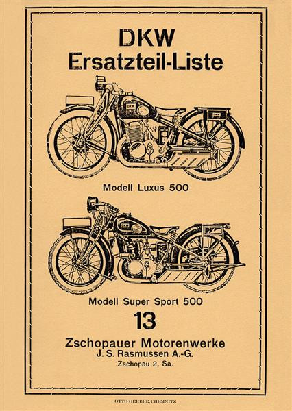 DKW Supersport 500 und Luxus 500 Ersatzteilkatalog