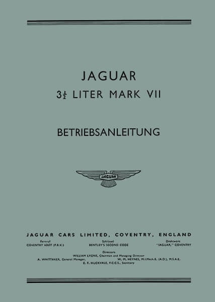 Jaguar Mark VII - 3,5 Liter Betriebsanleitung
