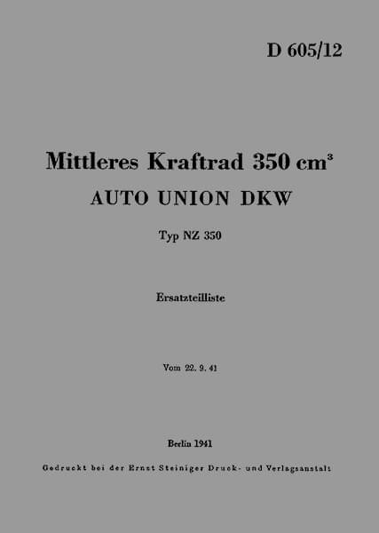 DKW NZ350 WH Ersatzteilkatalog