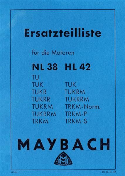 Maybach NL38 und HL 42 Motoren Ersatzteilkatalog