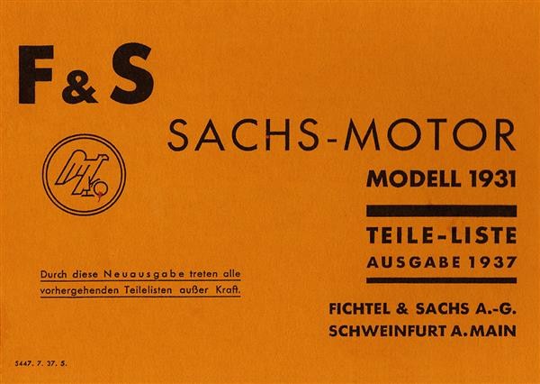 Sachs 74 ccm Fahrradmotor Modell 1931-1937 Ersatzteilkatalog