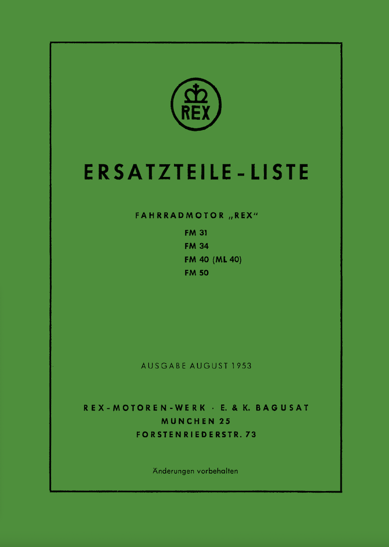 Rex FM31 FM34 FM40 FM 50 Motor Einbauanleitung und Ersatzteilkatalog