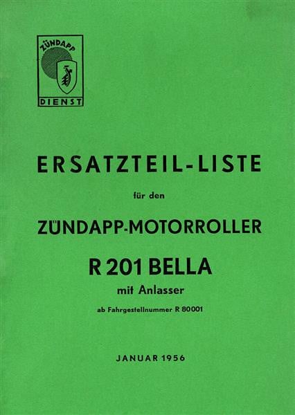 Zündapp Bella R201 mit Anlasser Ersatzteilkatalog