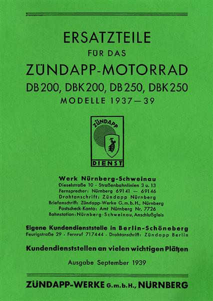 Zündapp DB200 DB250 DBK200 DBK250 Ersatzteilkatalog
