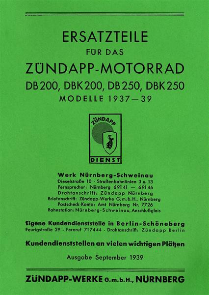 Zündapp DB200 DB250 DBK200 DBK250 Ersatzteilkatalog