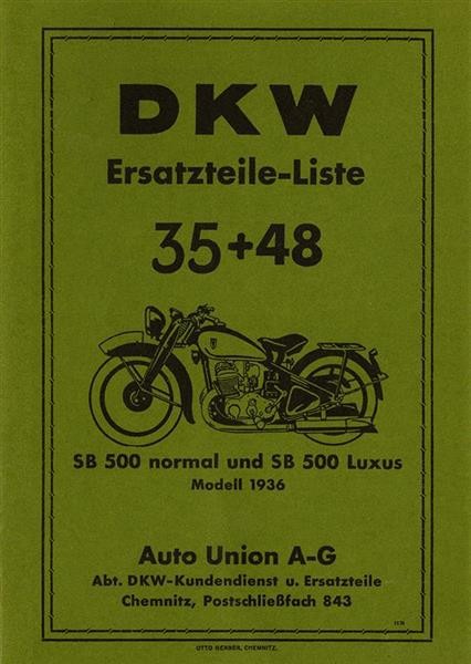 DKW SB500 Normal und SB500 Luxus Ersatzteilkatalog