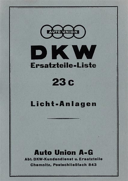 DKW Licht-Anlagen Vorkriegsmodelle Ersatzteilkatalog