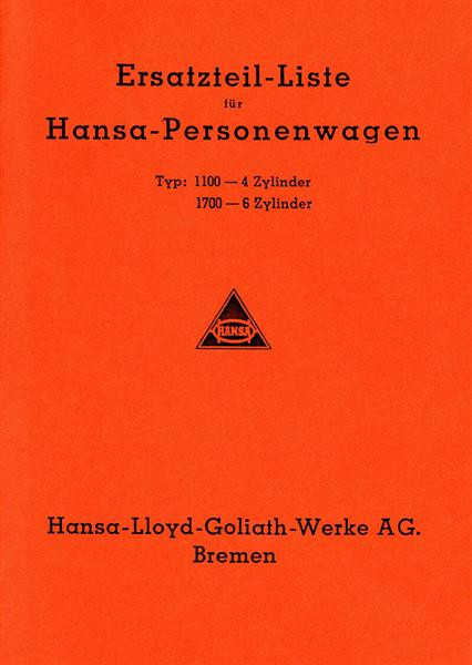 Hansa 1100 und 1700 Ersatzteilkatalog