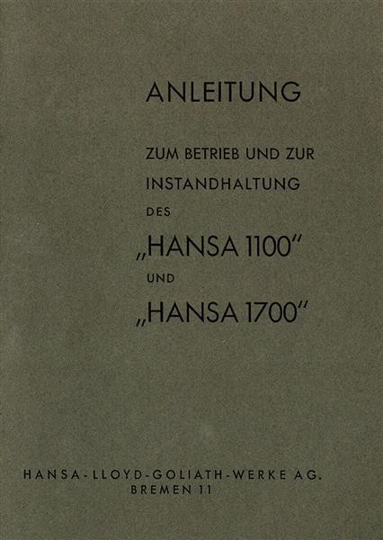 Hansa 1100 und 1700 Betriebsanleitung