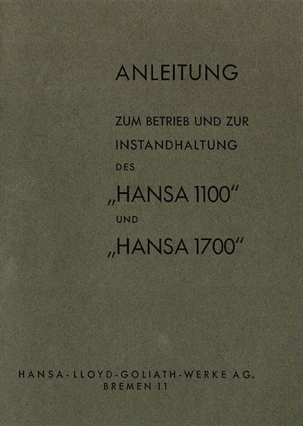 Hansa 1100 und 1700 Betriebsanleitung