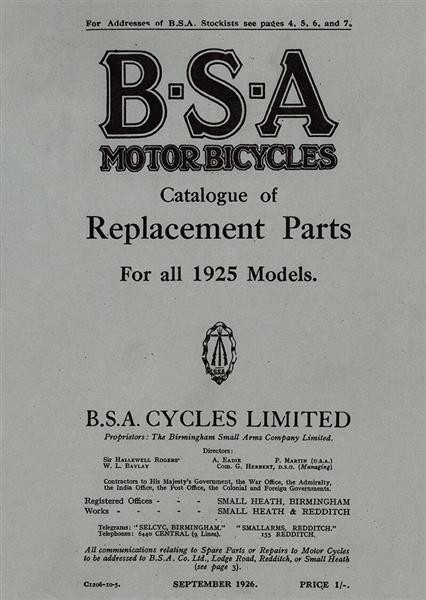 BSA 1925 Models Spare Parts