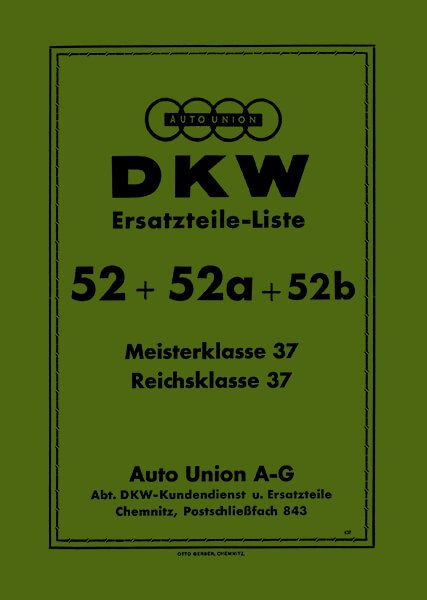 DKW Reichsklasse 37 & Meisterklasse 37 Ersatzteilkatalog