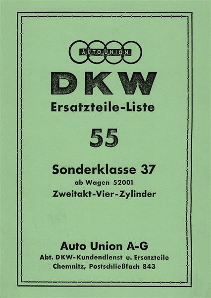 DKW Sonderklasse 37 Ersatzteilkatalog