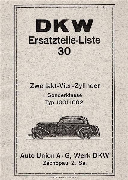 DKW Sonderklasse Ersatzteilkatalog