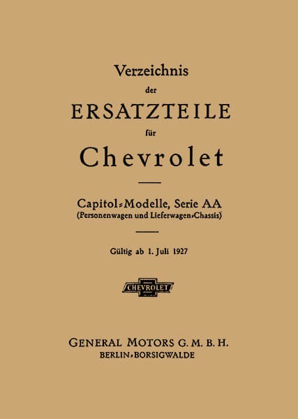 Chevrolet Capitol Serie AA Ersatzteilliste