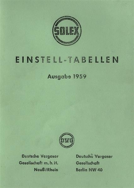 Solex Vergaser Einstelltabellen & Einstelldaten 1946-1959