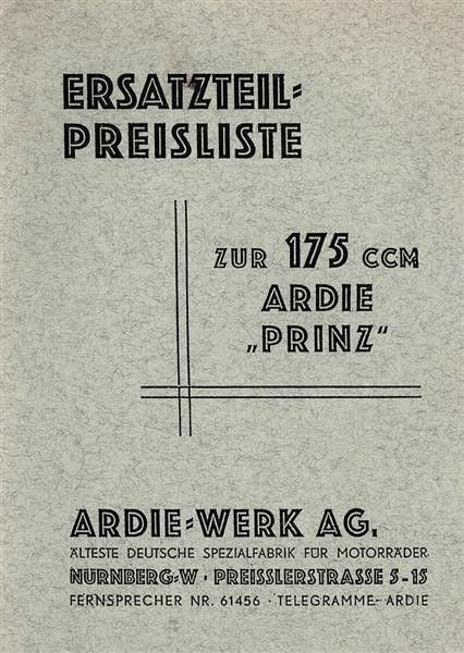 Ardie Prinz 175 Ersatzteilkatalog