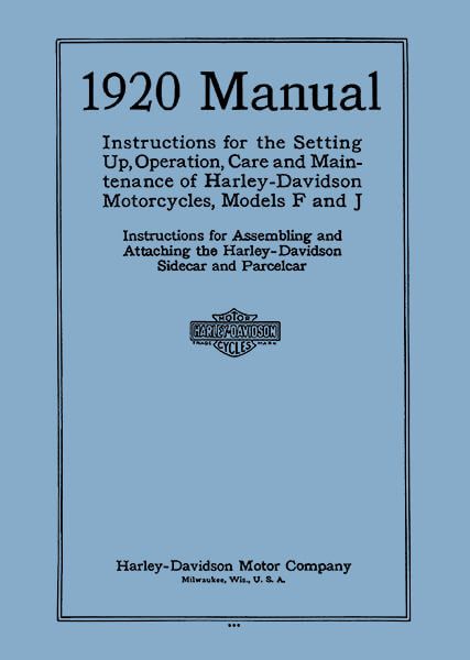 Harley-Davidson F & J Models 1920 Manual