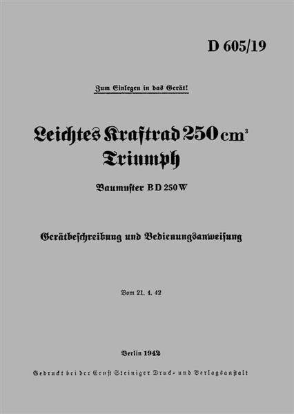 Triumph BD250W Betriebsanleitung und Reparaturanleitung