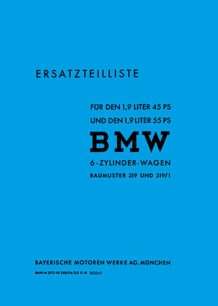 BMW 319 und Typ 319/1 Ersatzteilkatalog