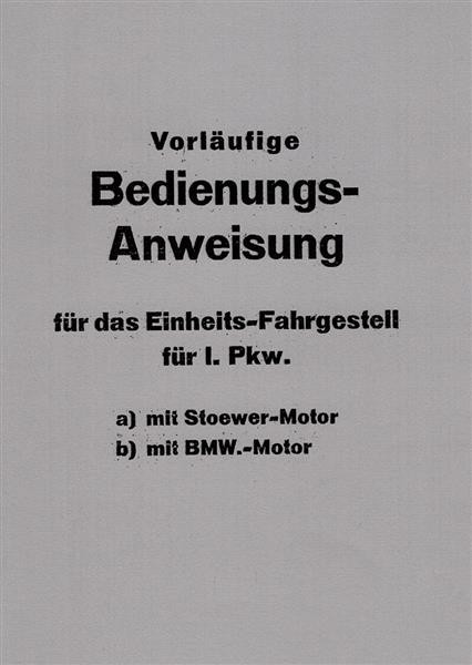 Einheitsfahrgestell für PKW mit Stoewer & BMW Motor Handbuch