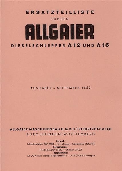 Allgaier A12 und A16 Diesel-Schlepper Ersatzteilliste