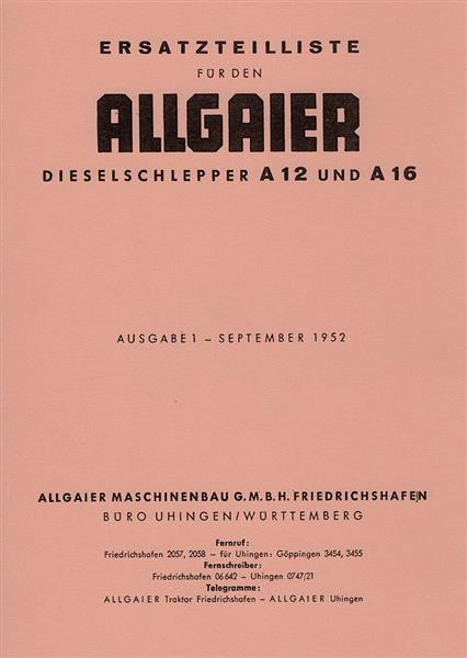 Allgaier A12 und A16 Traktor Ersatzteilkatalog