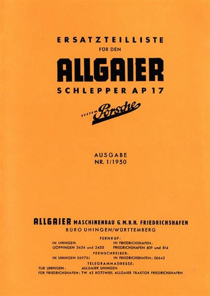 Allgaier AP17 Traktor Ersatzteilkatalog