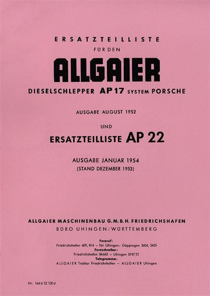 Allgaier AP17 und AP22 Traktor Ersatzteilkatalog