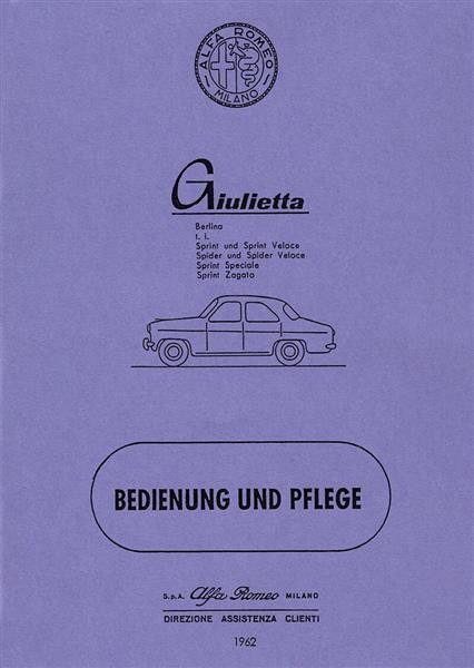 Alfa Romeo, Giulietta Berlina, Betriebsanleitung