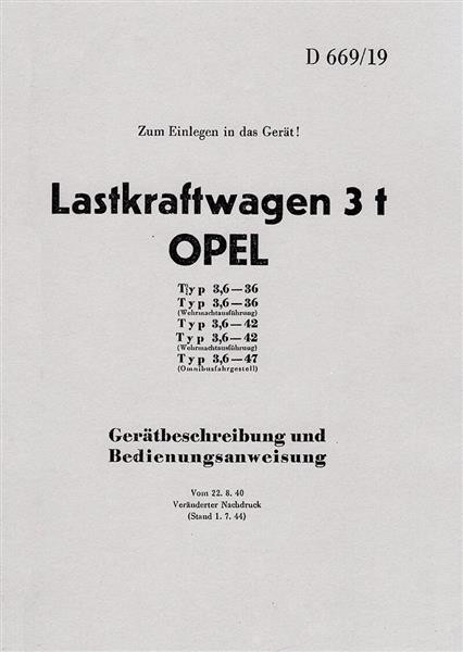 Opel Typ 3,6-36 Typ 3,6-42 Typ 3,6-47 Bedienungsanleitung