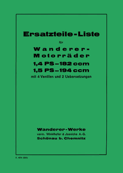 Wanderer 1,4 und 1,5 PS 182 und 194 ccm Ersatzteilkatalog