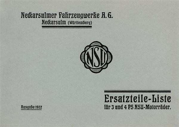 NSU 3 und 4 PS Motorräder Ersatzteilkatalog