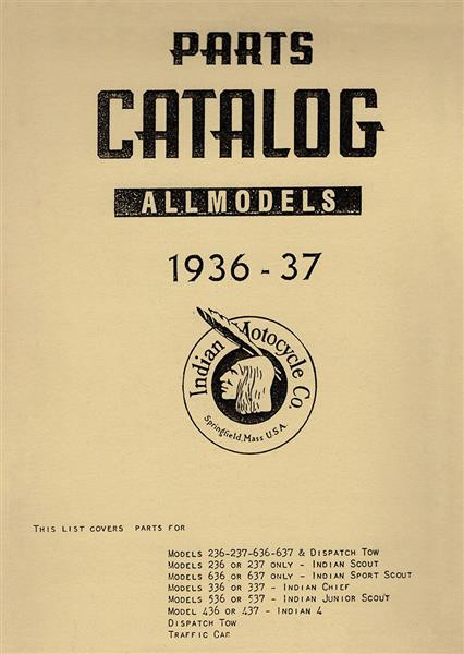 Indian Scout, Sport Scout, Junior Scout/Chief, Indian Four and Traffic Car - Parts Catalouge