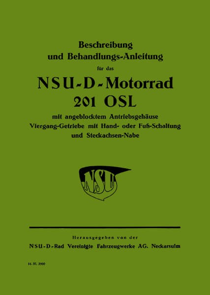NSU 201OSL D-Motorrad Betriebsanleitung