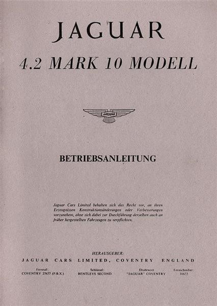 Jaguar 4.2 Mark 10 Modell Betriebsanleitung