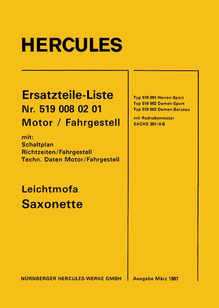 Hercules Leichtmofa Saxonette Ersatzteilkatalog