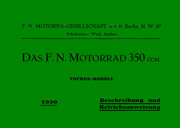 FN 350 ccm Touren-Modell Betriebsanleitung