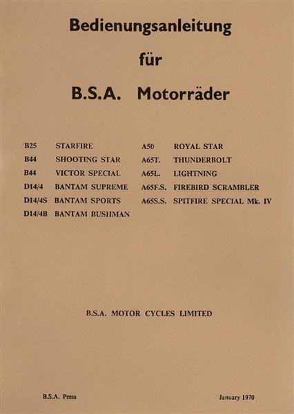 BSA Alle Modelle 1970 Betriebsanleitung