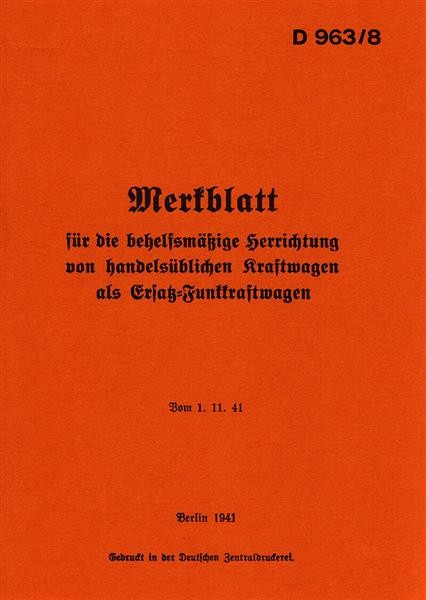 Merkblatt für Herrichtung von Ersatz-Funkkraftwagen 1941