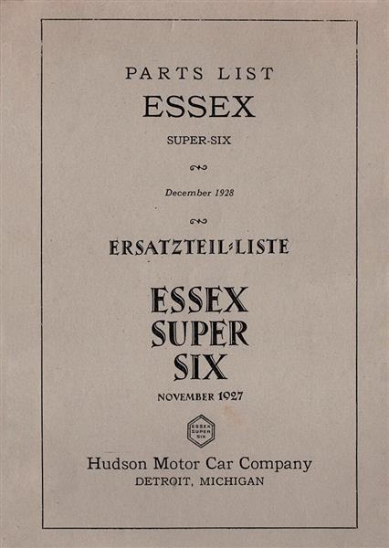 Hudson Essex Super-Six, Ersatzteilkatalog