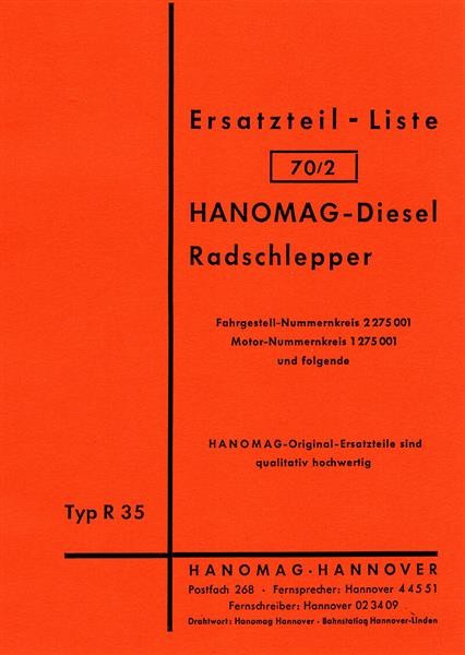 Hanomag Diesel-Radschlepper R 35/ R 35 RC Ersatzteilkatalog