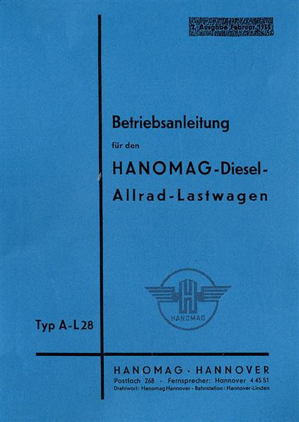 Hanomag Diesel-Allrad-Lastwagen A-L 28 Betriebsanleitung