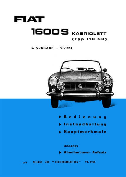 Fiat 1600S Kabriolett Typ 118SB Betriebsanleitung